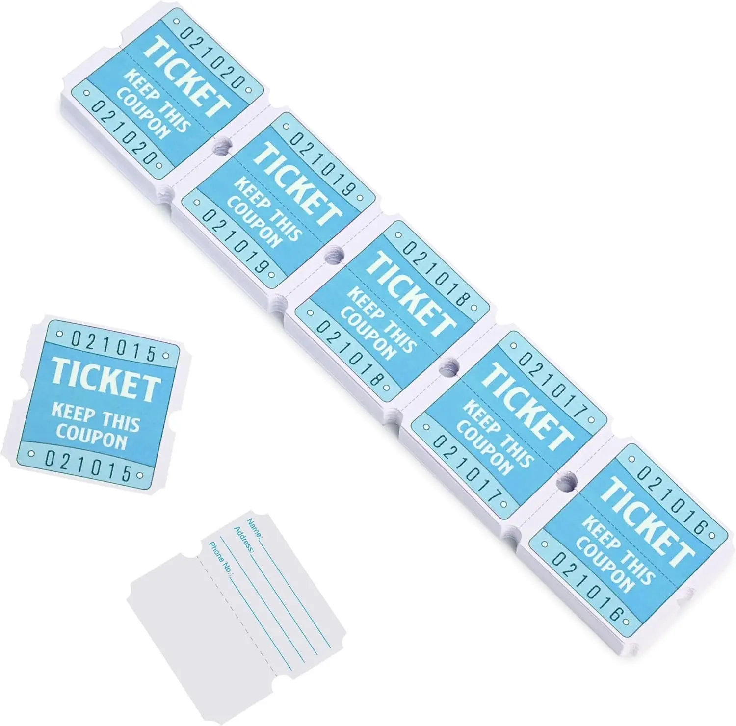 DGBDPACK 250 Raffle Tickets, 50/50 Raffle Tickets, Double Tickets for Festivals, Carnivals, School Events, Baby Showers, Summer Parties (Blue)