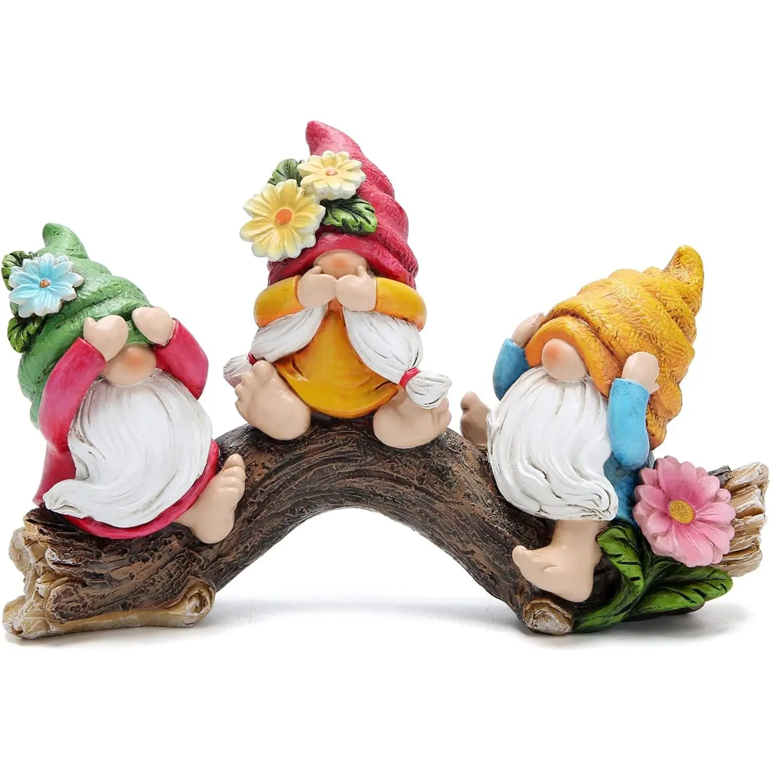 Tree Gnome Figurines, Spring Hear-No-See-No-Speak-No Decor, Outdoor/Indoor Ornaments for Home Table, Garden Yard, Thoughtful Gift for Mom