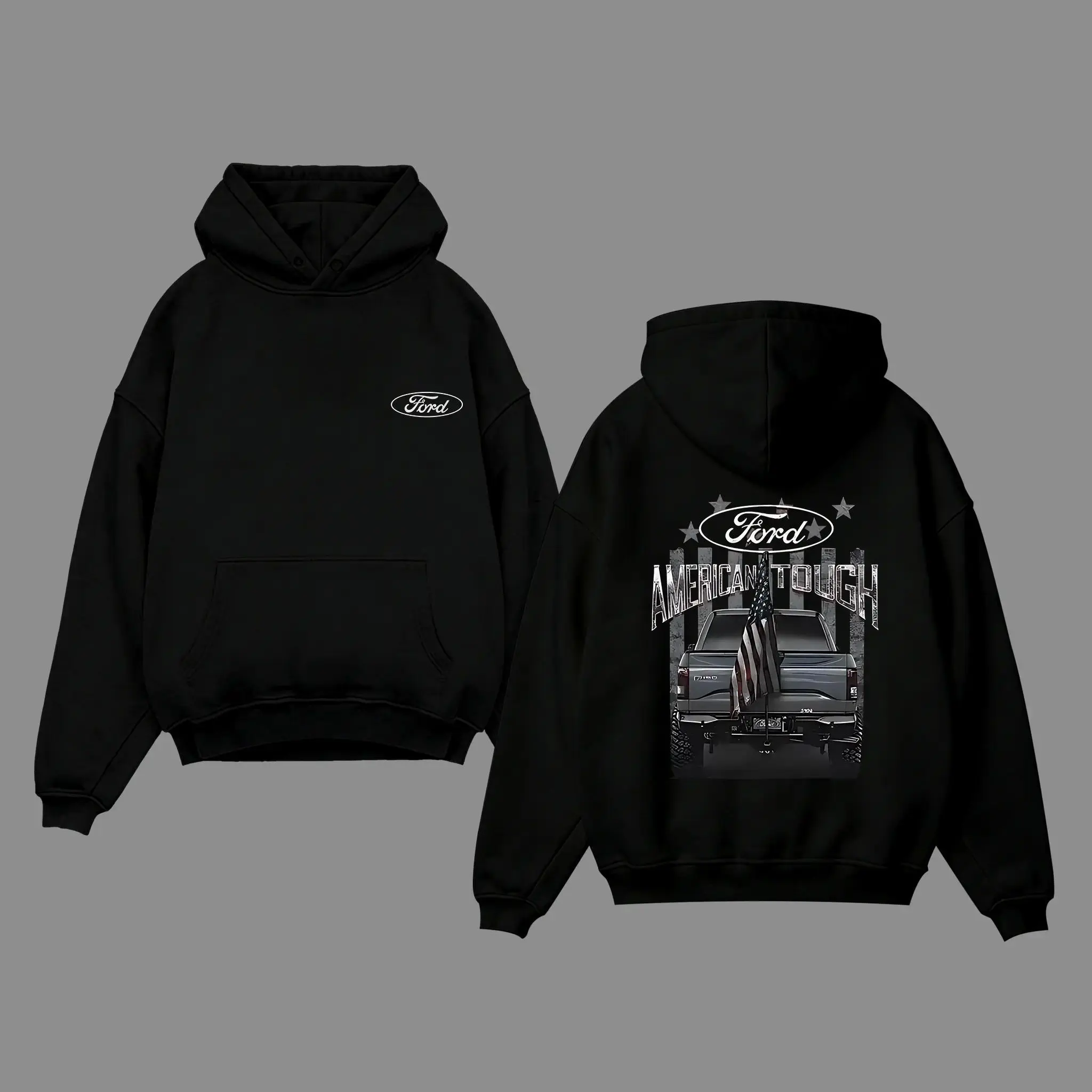 Patriotic American Tough Truck Graphic Oversized Hoodie, Cozy Streetwear Pullover, Must‑Have Casual Menswear