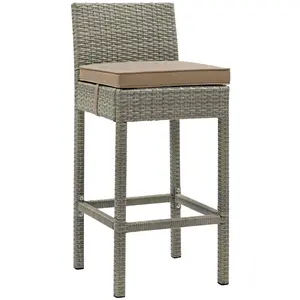 Modway Conduit Outdoor Patio Wicker Rattan Bar Stool in Light Gray Mocha