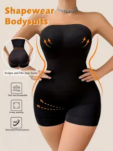 1 Count Women's Strapless Solid Color Bodysuit Shapewear, Sexy Tummy Control & Butt Lifting Design Jumpsuit, Soft Skin Friendly Breathable Fabric Body Shaper Sleek Silhouette Enhancer For Hourglass Curves, Suitable For Daily Wear Parties And All Occasions