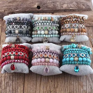 Boho Beaded 6pc Stone Stack Bracelet Sets