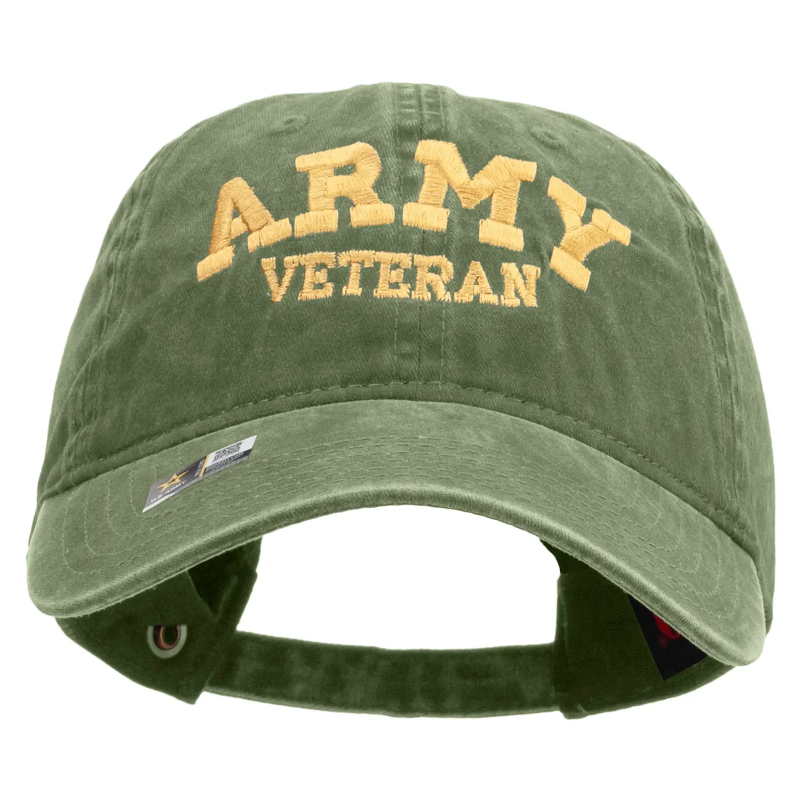 Army Veteran Letters Embroidered Washed Solid Pigment Dyed Cotton Twill Brass Buckle Cap
