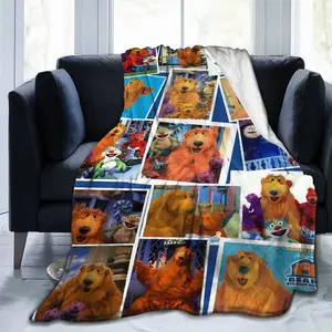 Big Blue House Bear Flannel Blanket, Ultra Soft Aesthetic Cartoon Throw for All Seasons, Cozy Home Decor Essential for Sofa & Bed, Perfect Graduation Gift, Travel Friendly Camping Blanket, Nostalgic Birthday Gift Choice