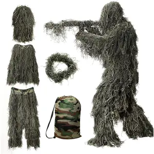 5 in 1 Ghillie Suit, 3D Camouflage Hunting Apparel w/Jacket, Pants, Hood, Carry Bag for Adults/Youth, S/M/L/XL/XXL