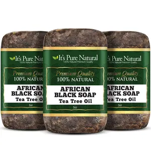 It's Pure Natural African Black Soap Bars with Tea Tree (Pack of 3) Organic Raw Soap for Face & Body [Made in Ghana] Body Care Body Wash