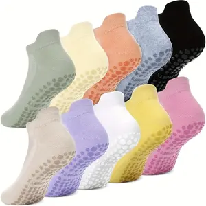 [10 Pairs Anti-Slip Socks] 10 Pairs Anti-Slip Yoga Socks | Non-Slip Dots Design, All-Season Polyester, Machine Washable | Multi-Color Pack for Women & Men, Versatile Indoor Wear