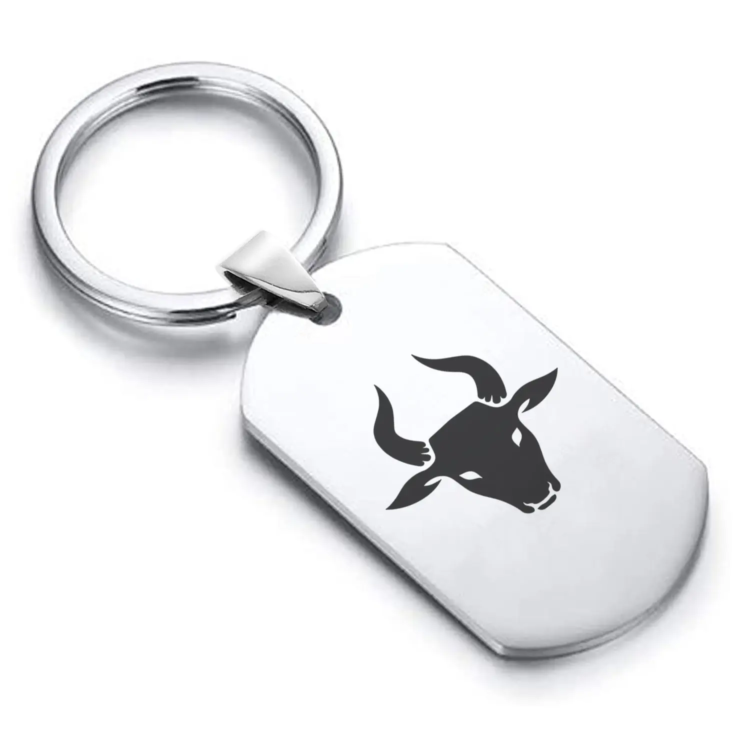 Stainless Steel Year of the Ox Zodiac Dog Tag Keychain