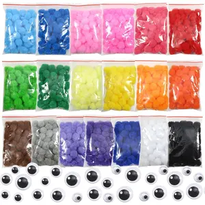1900 count 0.6 Inch Assorted Pom Poms Multi Color Fuzzy Pompoms Balls Art Supplies with Wiggle Eyes for DIY Crafts Decorations