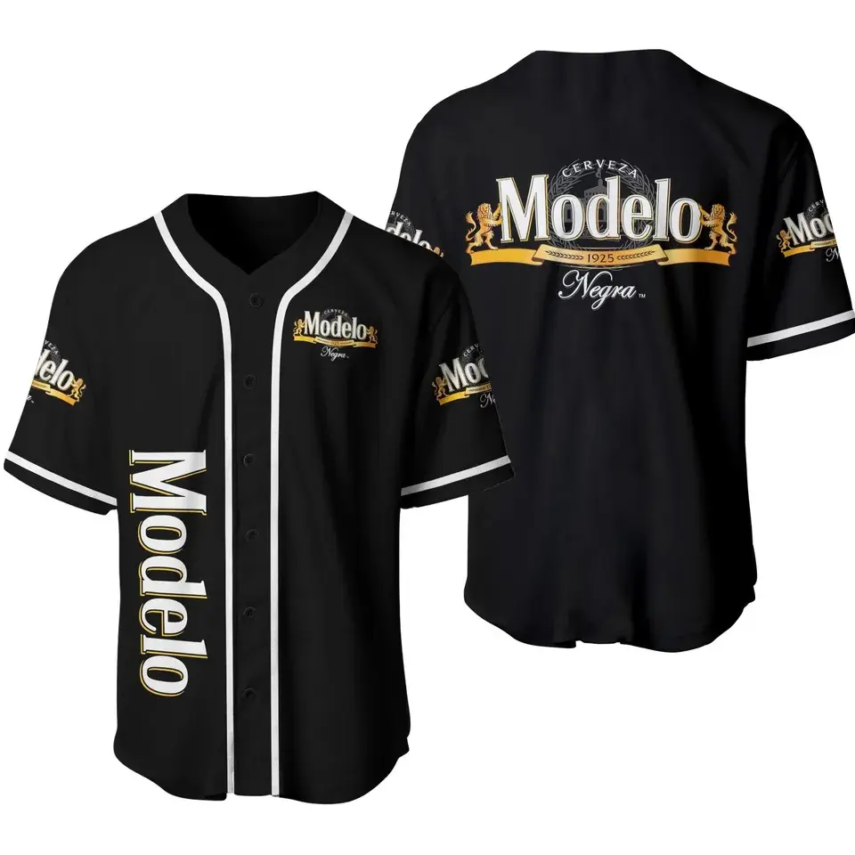Modelo Negra 3D Baseball Jersey Shirt - Menswear Short Sleeve Top in Classic Fit for Streetwear Style