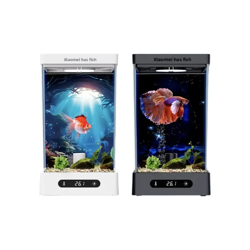 Low-Maintenance Bluetooth-Enabled Compact Aquarium with 10W Heating, Lighting & Ecological Self-Circulating System, 205x114mm Fish Tank for Desk, Countertop