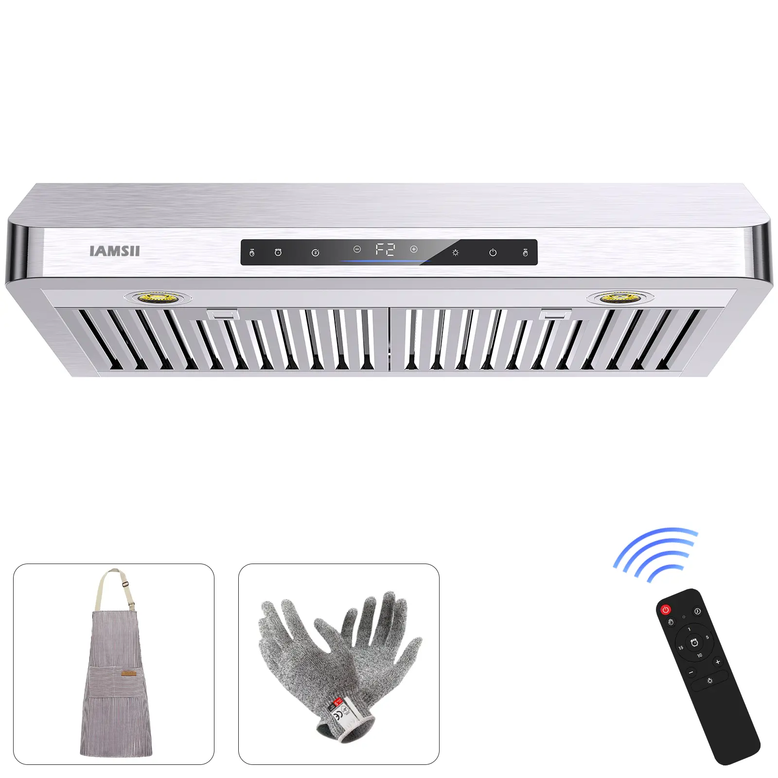 36-Inch Stainless Steel Under Cabinet Range Hood, 4-Speed 900 CFM Exhaust Fan, Gesture Sensing-Touch-Remote Control, LED Light, 15-Minute Adjustable Timer, 3-Minute Delay Shutdown, 65 dB Low Speed, 120V US Plug
