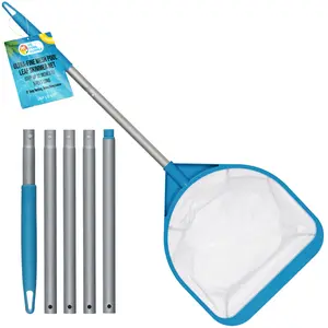 Pool and Spa Skimmer Net with Pole, Handheld Ultra-Fine Mesh Pool Leaf Skimmer Net - Hand Held Spa, Hot Tub, Pond Cleaning - Step-Up 32" to 5 Feet Long, 5" Deep Netting, Scoop Skim
