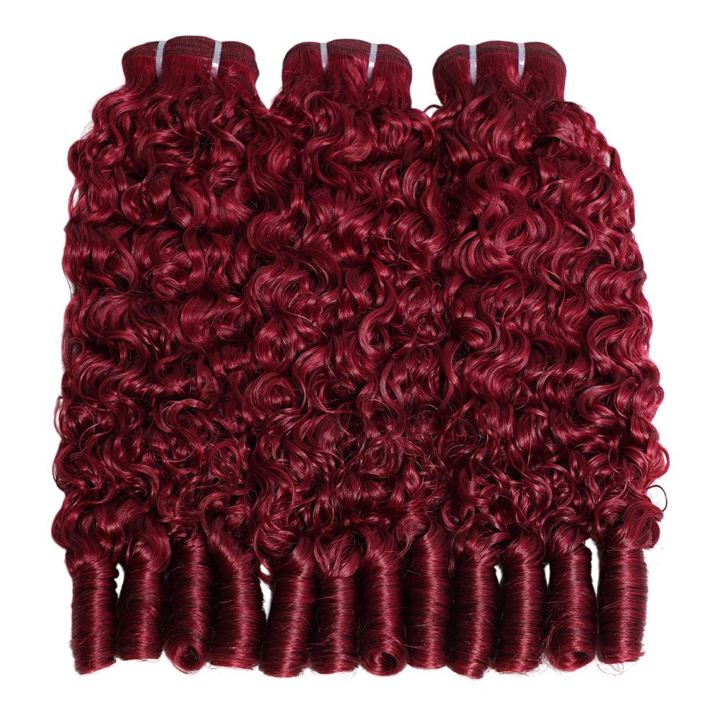 Burmese Curly 3 or 4 PCS Bundles Virgin Human Hair 16A 99J Color 14-32 Inches Spiral Ends Look