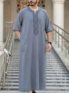 Classic Muslim men's Thobes Authentic Saudi Thobe Moroccan style ethnic style embroidered Islamic men's clothing for all seasons, festivals, Ramadan gifts, men's prayer abaya