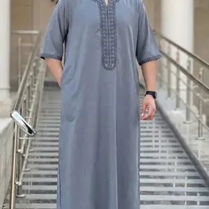 Classic Muslim men's Thobes Authentic Saudi Thobe Moroccan style ethnic style embroidered Islamic men's clothing for all seasons, festivals, Ramadan gifts, men's prayer abaya
