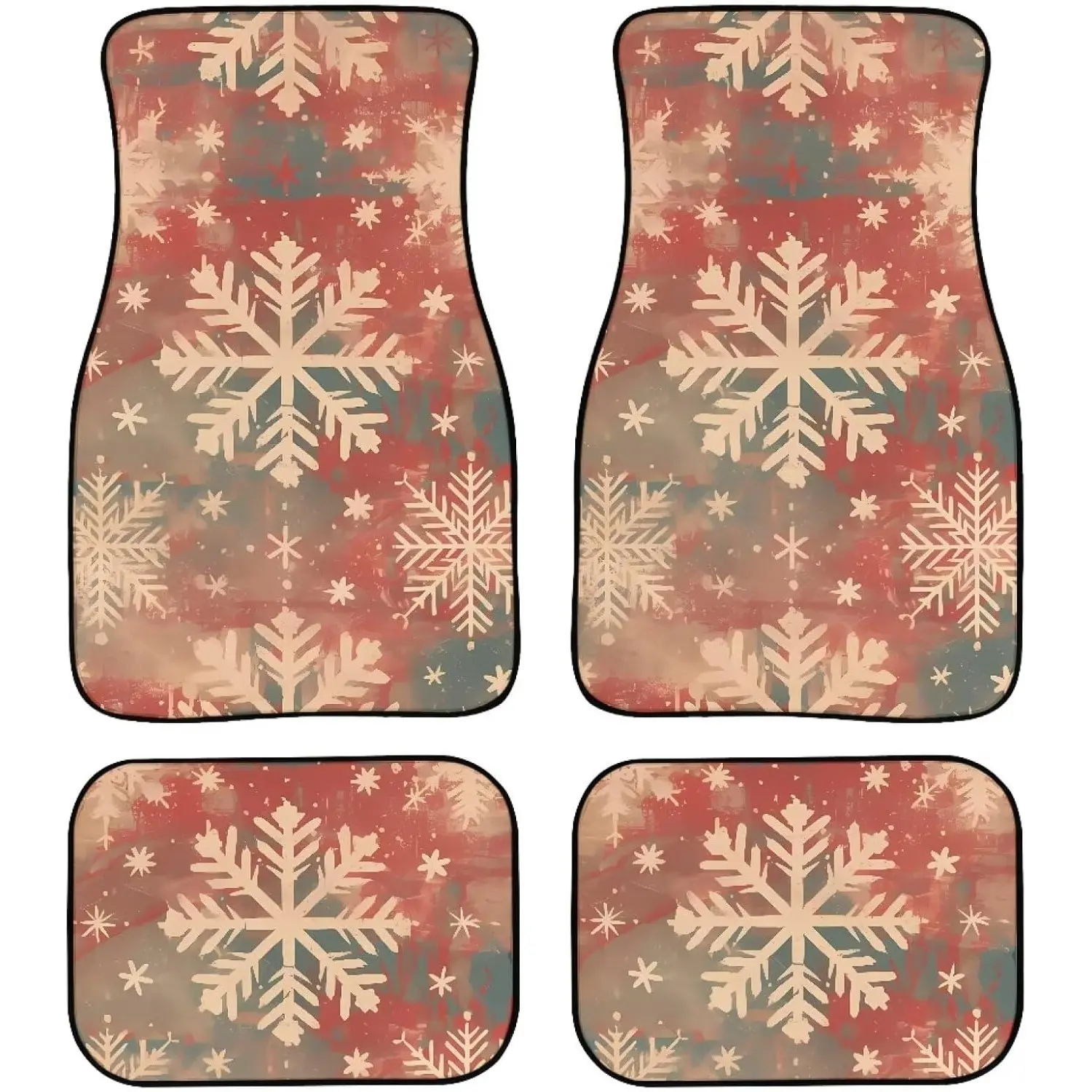 Christmas Snowflakes 4 Pcs All-Weather Automotive Mats Xmas Pattern Car Decor Accessories Universal Fit Floor Mats for Cars, SUV, Truck Soft Comfort Heel Pad ﻿