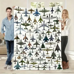 Military-Inspired Soft Flannel Blanket, Multi-Model Jet Print, Perfect for Military Enthusiasts' Bedroom & Casual Area Decor, Ideal Gift