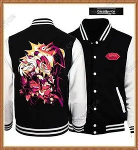 Hazbin Angel Dust Varsity Jacket, Monochrome Anime Graphic, Trendy Gothic Outerwear, Stylish Gift For Animation Fans & Series Lovers
