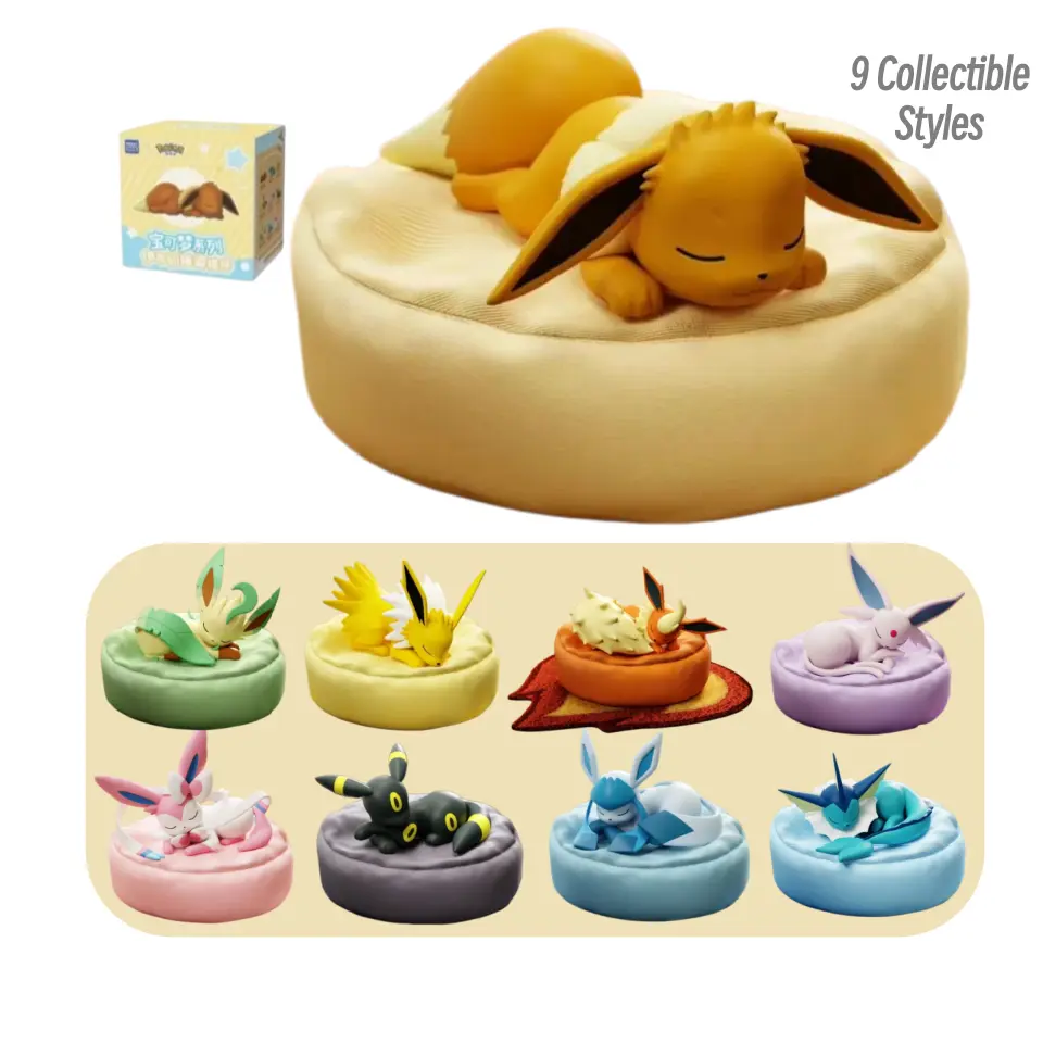 Pokémon Eevee Sleeping Blind Box Figure, 9 Collectible Eeveelution Styles, 1 Random Mystery Figure, Chinese Edition