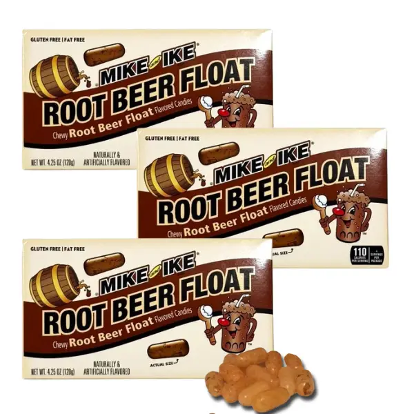 Mike and Ike Root Beer Float 4.25 oz - Pack of 3 Boxes | Viral TikTok Candy | Sweet Chewy Candy Snack | Movie Theater Treat