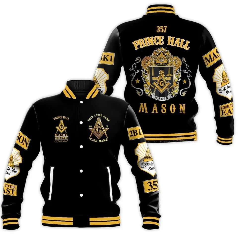 Custom Name Freemasonry 357 Prince Hall Mason 3D Baseball Jacket