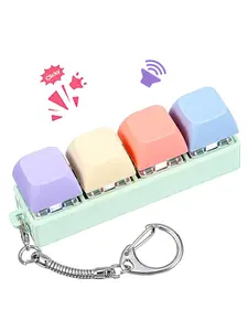 1pc Mechanical Fidget Keyboard Clicker,Keyboard Keychain Decompression Anxiety Fidgets 4 Keycap Button Stress Relief Gifts for Adult Women to Relief Stress Pass Time