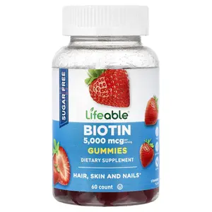 Lifeable Biotin Gummies, Sugar Free, Strawberry, 60 Gummies (2,500 mcg per Gummy)