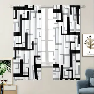 Modern Geometric Black and White Digital Print Decorative Curtain Set - 2 Panels, Semi-Sheer Privacy Window Drapes for Bedroom and Living Room, Fade Resistant Brushed Fabric, Rod Pocket Top, Polyester, Machine Washable, All-Season, Home Decoration Curtain