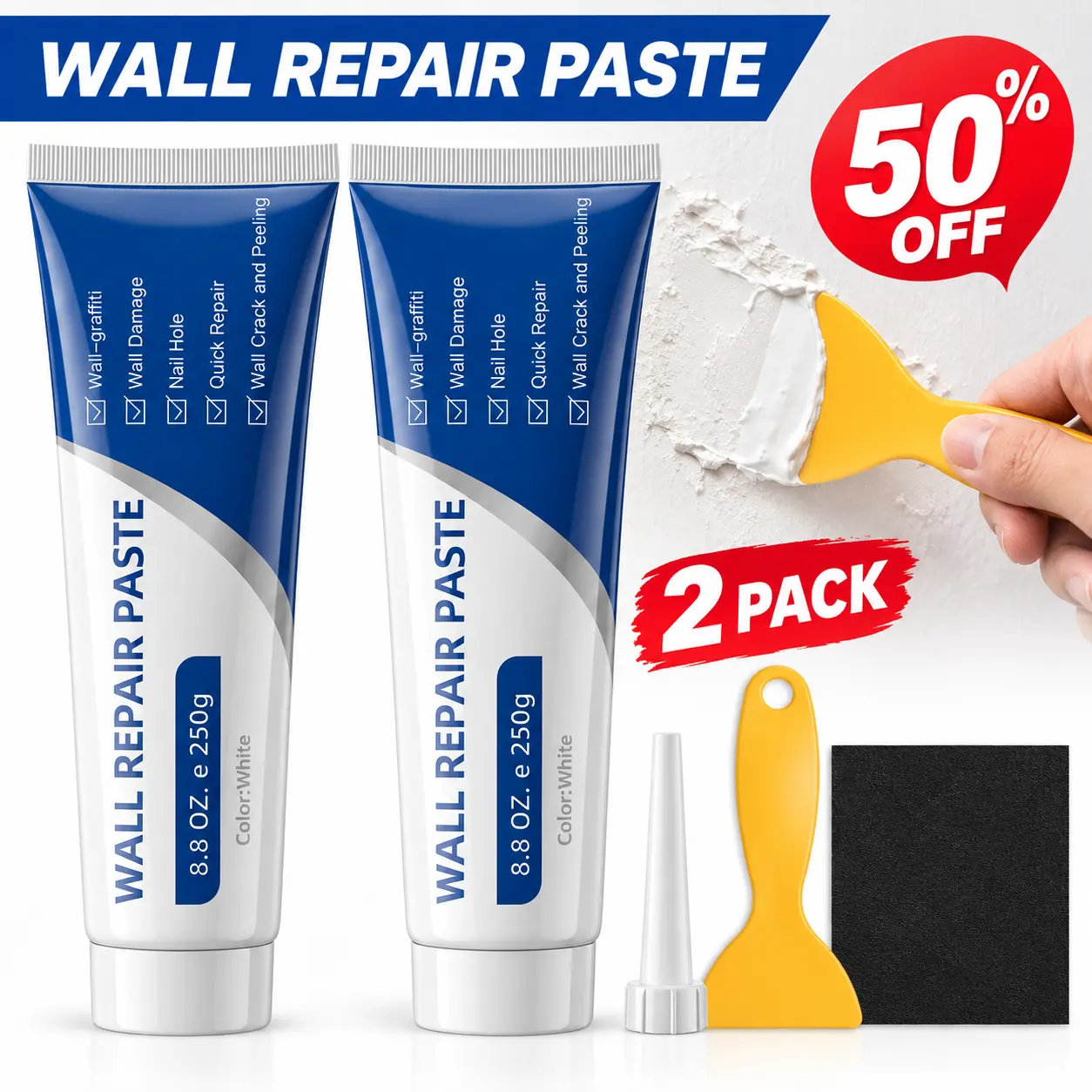 2 Pcs Home Drywall Patch Repair Kit - 250g Quick-Dry Wall Mending Agent (Speeds Up Fixes), Deals Today Heavy-Duty Sealant (Built for Concrete Repair Needs), Instant Grab Water-Resistant Adhesive Caulk, Self-Adhesive Fast-Fix Paste