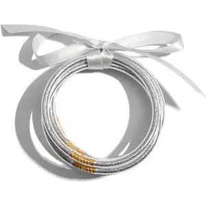 Bowknot Jelly Bangle Bracelets Set Lightweight Cute Glitter Filled Stack Silicone Party Bracelets for Women