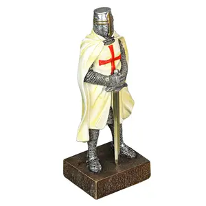 10in Templar Knight Statue - Painted Resin Medieval Valor for Epic Decor