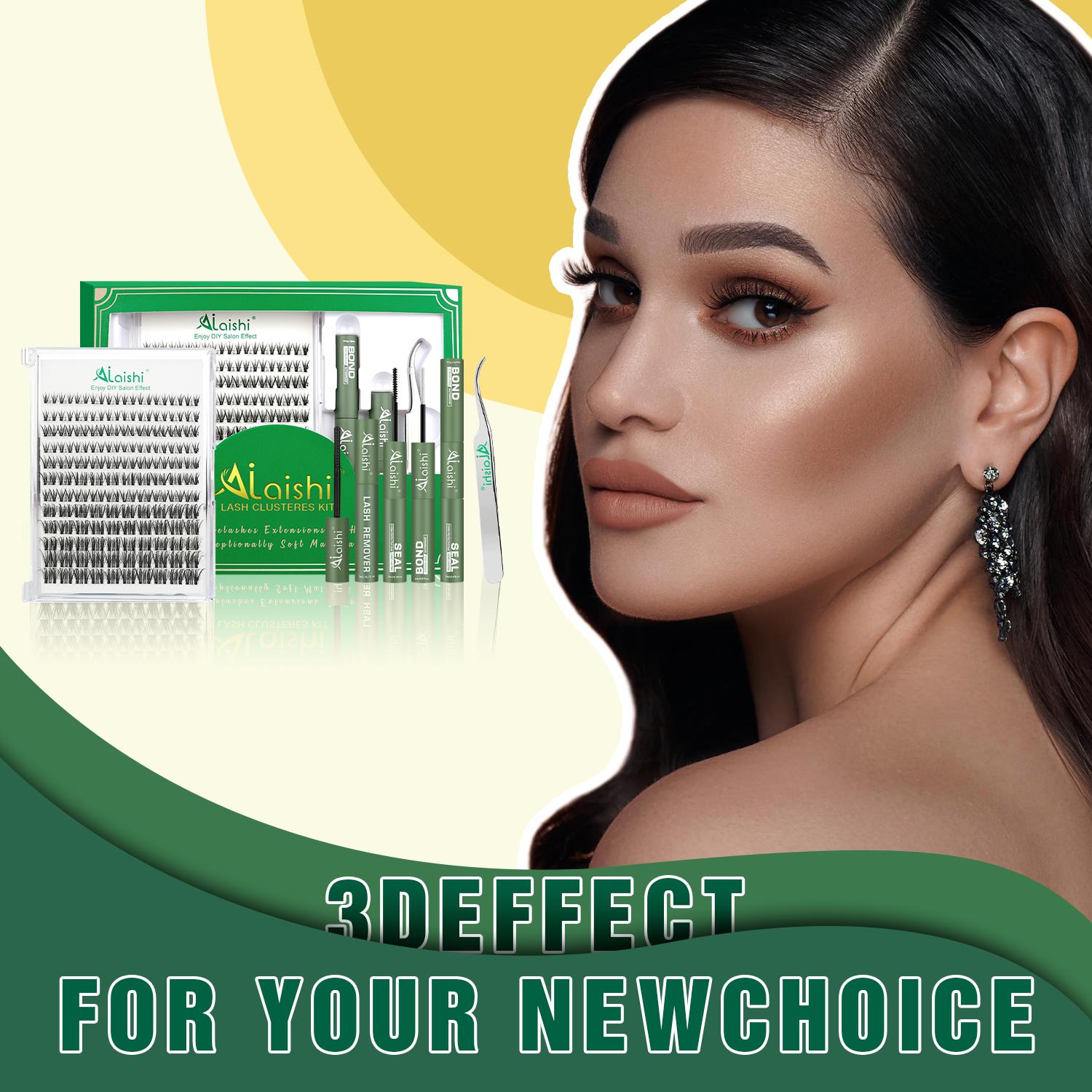 Ailaishi Cat Eye Lash Clusters Kit,  10‑18mm,120pcs D Curl Soft Natural Lashes with Bond and Seal, Remover, Tweezers, DIY 3D Cluster Eyelash Extensions, Natural Fake Wispy Individual Clusters