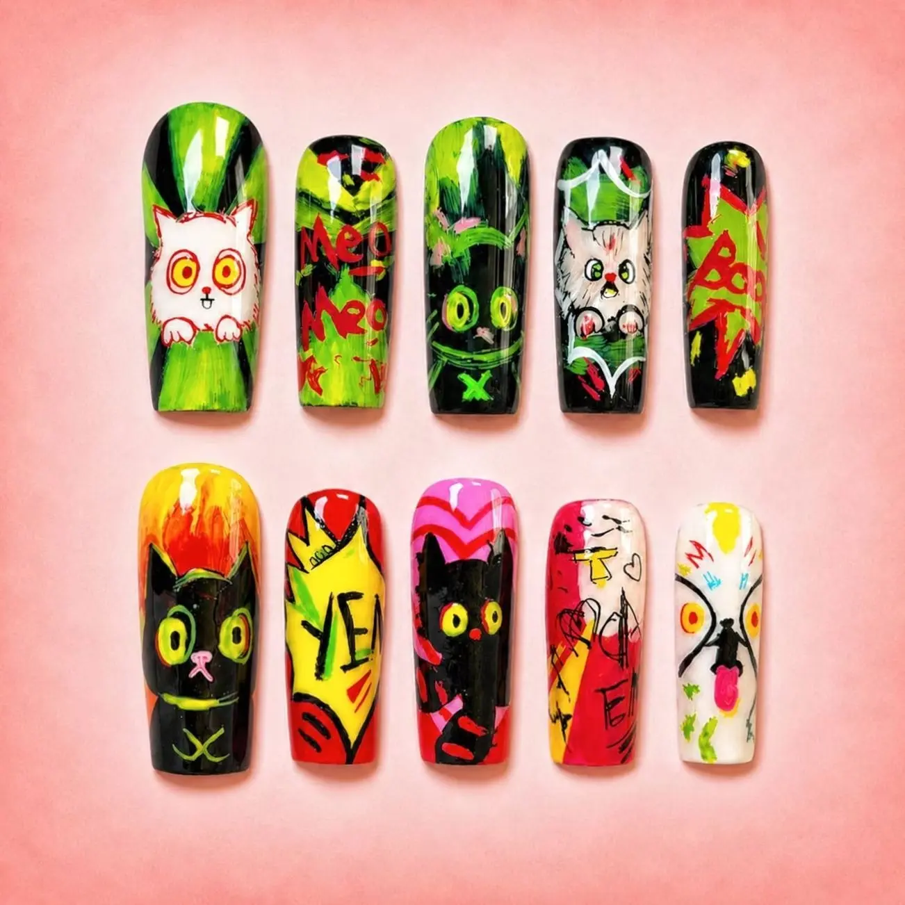 Press On Nails Pop Art Character Cartoon Graphic Coffin Nails