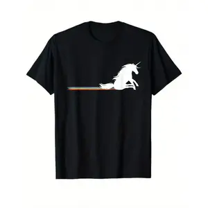 Men' Unicorn Print Cotton T-Shirt - Casual Short Sleeve Crew Neck Tee with Unicorn & Tail, Soft Breathable Fabric for Gaming & Casual Attire, Machine Washable Suitable for - Outdoor & Casual Use - Male Apparel