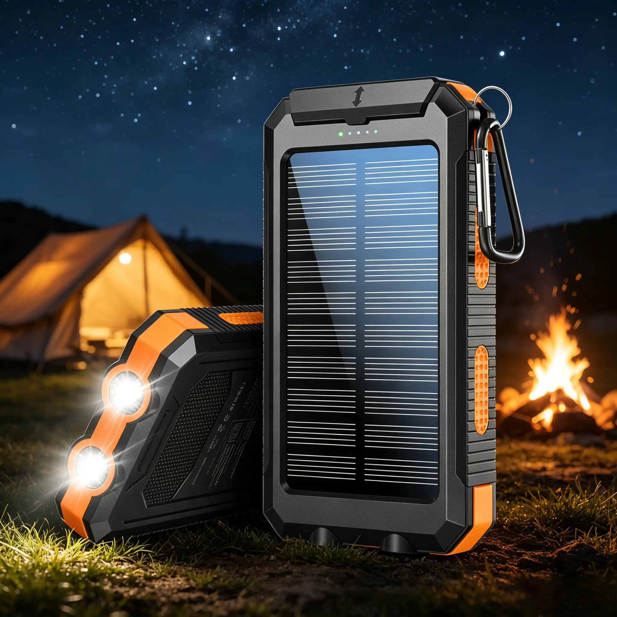 10000mAh Durable Solar Power Bank, Outdoor Emergency Mobile Accessory with Fast Charging, Dual USB, Flashlight, Waterproof, Shockproof, Compass, Carabiner for Smartphones, Accessories, Tools And Gadgets