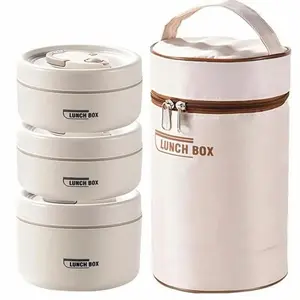 Portable Insulated Food Lunch Container Set, 1 Set Including 3 Counts Lunch Box & 1 Count Insulated Bag, 3 Separate Stackable Lunch Container for Adult & Kids Travel, Kitchenware, Insulated Lunch Compartment, Personal Lunch Box