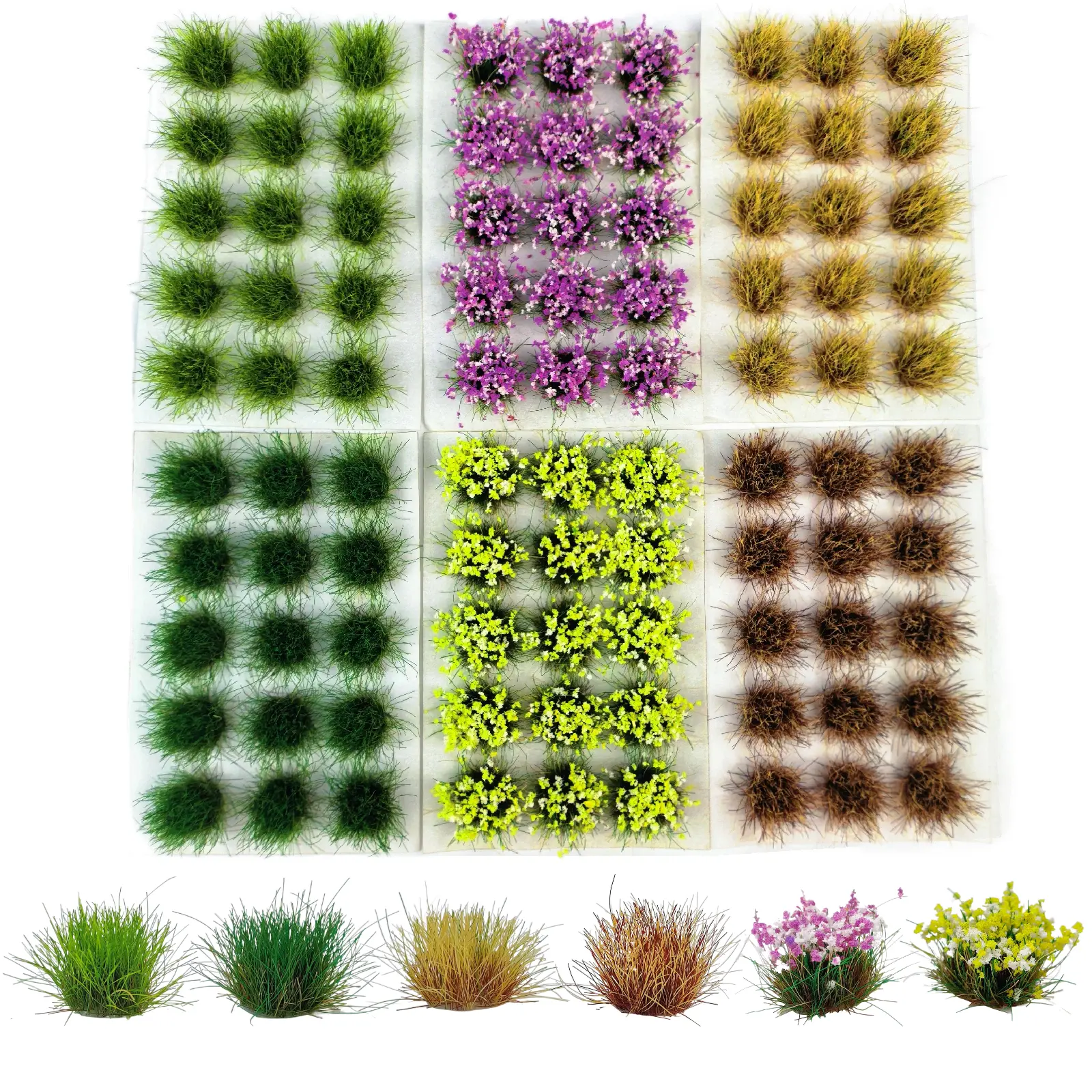 GDEPLOK Decorative Fairy Flower Static Grass Tufts (90pcs, 0.4in/1cm) - Realistic Miniature Scenery Supplies for Dioramas, Train Railroad Layouts