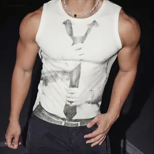 INCERUN Spring/Summer Men's Fashion Printed Knitted Ribbed Vest