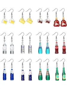 12 Pairs Funny Earrings Cute Weird Novelty Dangle Earrings for Women Teen Girls Water Bottle Gummy Bear Candy Mushroom Cloud Flowers Dinosaur Drop Dangle Earrings, Dainty Fashion Jewelry