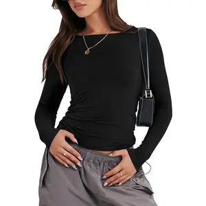 ANRABESS Women Long Sleeve Slim Fit Crop Top Going Out Tight T-Shirt Trendy Tees Streetwear