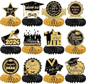 12PCS Graduation Decorations Class of 2024, Congrats Grad Table Centerpieces Graduation Honeycomb Centerpieces Grad Party Centerpieces 2024 Graduation Decorations for Party, Blue