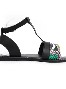 Women's Summer Snake Print PU Flat Sandals, Casual Style Less Than Ankle Height, Solid Pattern, Perfect for Daily Wear