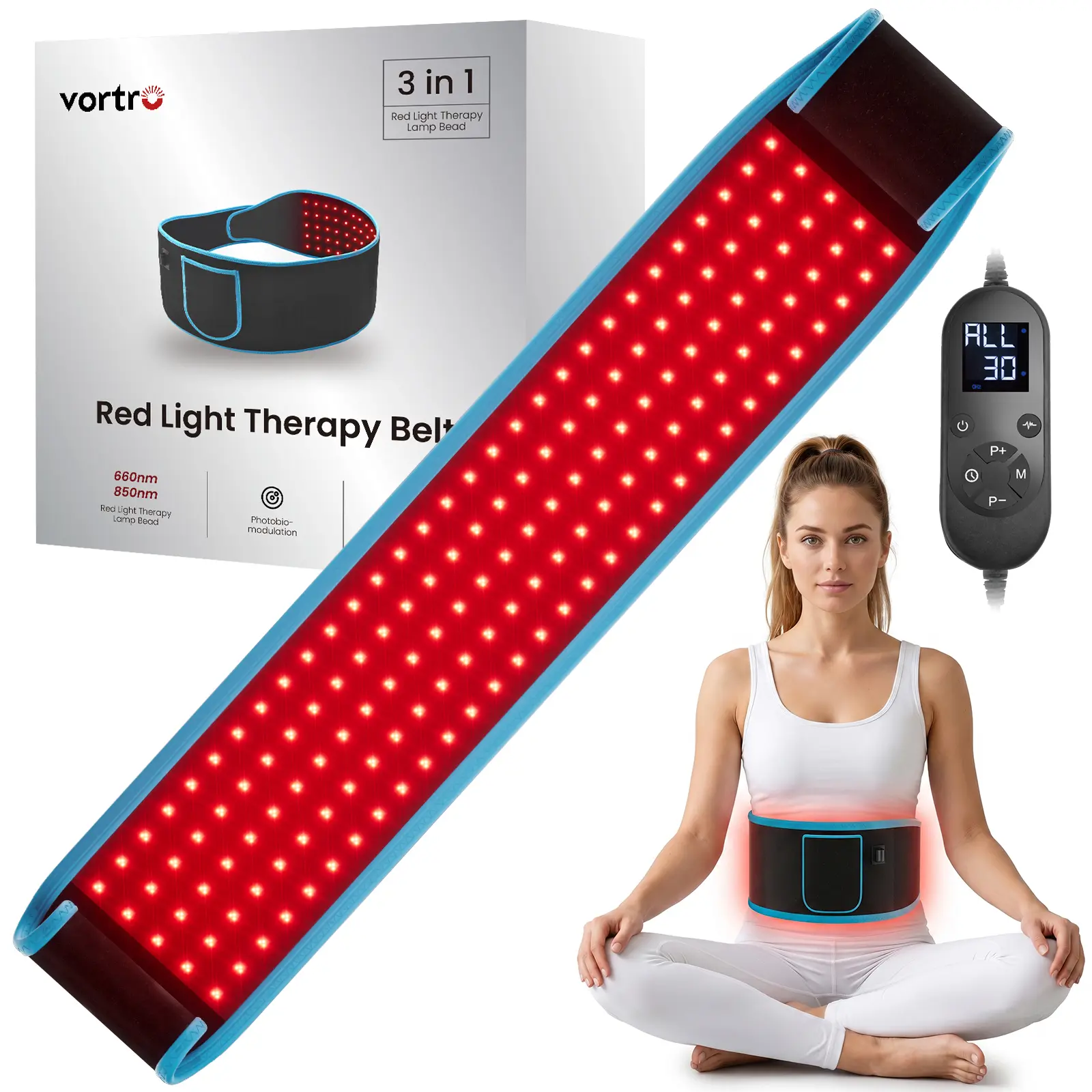 VORTRO Red Light Therapy Lamp Belt,Portable Infrared Red Light Therapy Belt with 150 Upgraded 3 in 1 LED Beads, 660nm& 850nm Red Light Therapy for Body Waist Back Knees Shoulder Legs,for Full-Body Pain Relief / Muscle Recovery/Scar Reduction