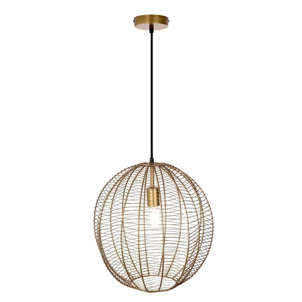 River of Goods 12" Mandie Wire Wrapped Caged Globe Shade Pendant Light: Antique Brass Finish UL Listed Adjustable Height