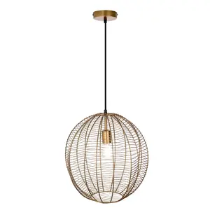 River of Goods 12" Mandie Wire Wrapped Caged Globe Shade Pendant Light: Antique Brass Finish, UL Listed, Adjustable Height