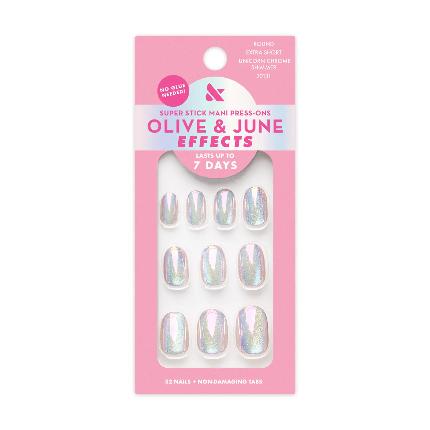 Unicorn Chrome Shimmer Super Stick Mani Press-On Tabs - Extra Short | Round Nail Decoration Pressed On Nails
