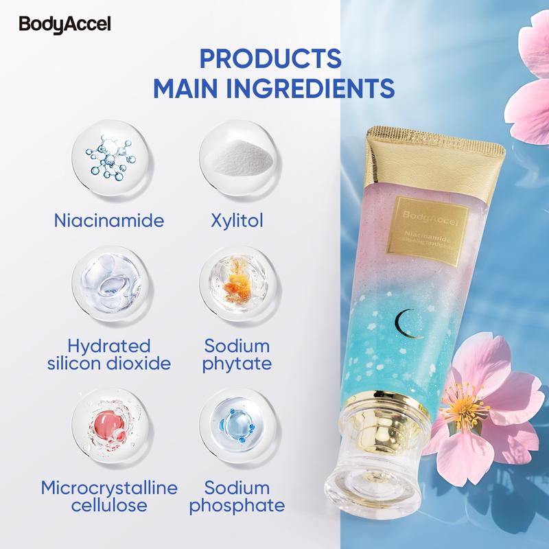 BodyAccel Niacinamide Whitening Toothpaste - Fast Acting Formula with Peach Extract & Mint for Sensitive Teeth - Eco Friendly & Fluoride Free - 100g