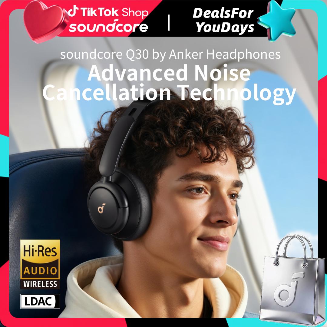 soundcore Q30 by Anker, Hybrid Active Noise Cancelling Headphones, Multiple Modes, Hi-Res Audio, Custom EQ via App, 50H Playtime, Comfortable Fit, Bluetooth, Multipoint Connection #DealsForYouDays, #SummerWins