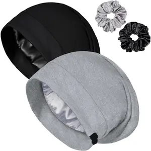 2 Pack Satin Bonnet for Sleeping Adjustable Satin Lined Sleep Cap Silk Night Cap for Curly Hair Braids Beanie for Women with 2 Scrunchies